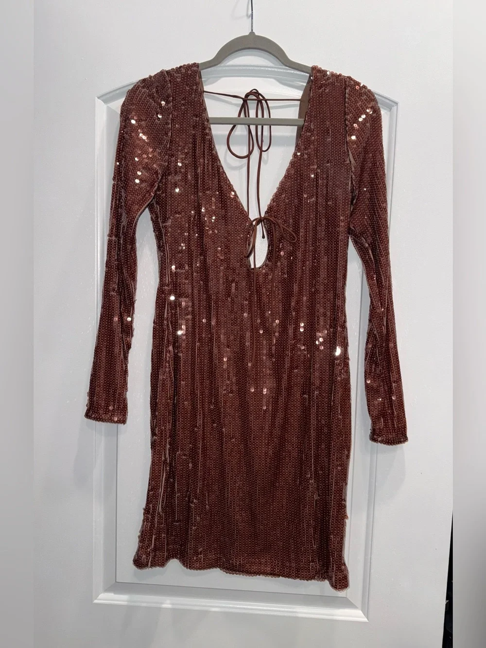 Bardot Verona Sequin Mini Dress In Chocolate size 12 - Picture 3 of 5